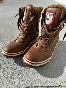 Pajar Women's Brown Leather Fleece Winter Boots Size 8.5