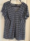 Daisy Fuentes Womens Pleated Front Empire Top Blouse XL, Blue V-Neck