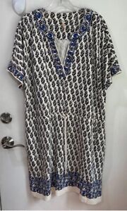 Tory Burch Amara Dress Women's L !00% Pima Cotton Drawstring Great Pattern (102)