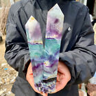 2.66LB Natural Rainbow Fluorite Obelisk Quartz Crystal Wand Tower Point Healing.