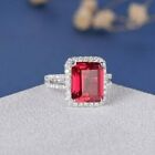 2Ct Emerald Lab-Created Red Ruby Halo Engagement Ring 14K White Gold Plated