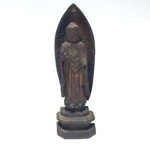 JAPAN Antique 19TH C EDO BUDDHA AMIDA NYORAI AMITABHA Wooden Statue 5in Buddhism