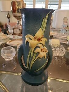 New ListingMid Century Roseville Pottery Zephyr Blue Lily Vase 133-8”