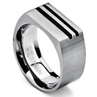 Men's Bold Titanium Pinky Ring Bands with Resin Inlay, Brushed Finish