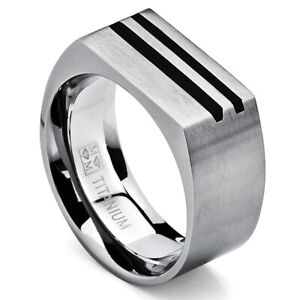Men's Bold Titanium Pinky Ring Bands with Resin Inlay, Brushed Finish