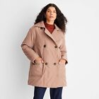 Women's Notched Double Breasted Puffer Coat Future Collective Tan S