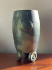 Handmade Signed Raku Pottery Vase - 8.5”Large Green Metallic AS-IS