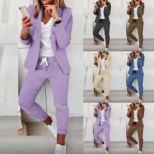 Long Sleeve Women's Jacket Two Piece Lapels Suit Set Office Businesspant Suit