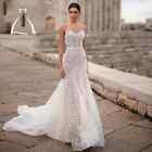Boho Mermaid Wedding Dresses Sleeveless Strapless Lace Sparkly Bride Gowns Train