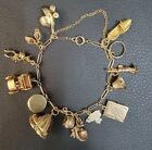 1940's Vintage All Solid  14K Gold Charm Bracelet With 13 Old Nice Unique Charms
