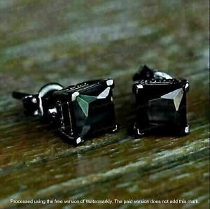 4Ct Princess Cut Lab Created Black Diamond Stud Earring's 14K Black Gold Finish