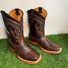 Mens WESTERN COWBOY Leather PYTHON Honey SCALE Print Square Toe Boots PITON 695