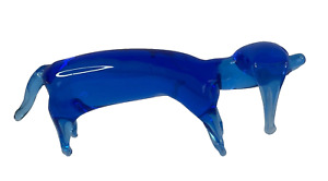VTG Blown Glass Dachshund Wiener Dog Cobalt Blue Glass Art Sculpture Figurine 6