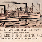 c1890 L.D. Wilbur & Co. Clothing Trade Card Twin Steamer Steamship Fall River MA