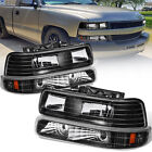 Pair Headlights w/ Bumper Light For 99-02 Chevy Silverado 00-06 Tahoe Suburban (For: 2000 Chevrolet Silverado 1500)