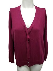 LANDS' END Women's Cardigan Sweater V-Neck Cotton Cashmere Medium Purple 10-12
