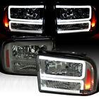 Fit 2005-2007 Ford F250 F350 F450 LED Tubes Headlights Smoke Lamps Left+Right (For: 2006 F-350 Super Duty)
