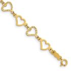 Solid 14K Yellow Gold Womens Diamond Cut Open Hearts Bracelet 6 - 7 inch 8 mm