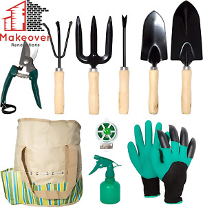 Garden Tools Set 10 Pcs, Heavy Duty Gardening Tool Kit with Storage Organizer, E