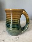 Glazed Pottery Coffee Mug Brown/Green/Blue Thick Handle