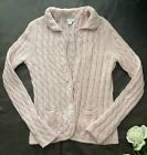 Investments 100% Cashmere Sz M Pink Cable Knit Cardigan Grandma 1 Lbs Thick Soft