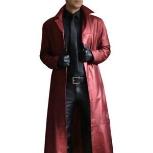 Mens PU Leather Punk Trench Coat Long Sleeve Motorcycle Biker Jacket Outwear NEW