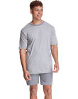 Hanes Men's 2-Piece Short Lounge Set T-Shirt Shorts Pajama Loungewear Stripped