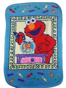 VintageSesame Street Elmo Blue Fishbowl Crayon Blanket Fleece Toddler Baby Throw