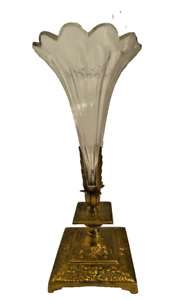 Brass and Crystal Fluted Tulip Vase 11 Inches