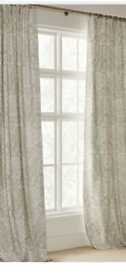 Pottery Barn Vanessa Paisley Print Linen Cotton Curtain Lined Pale Green-NWOT