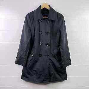 LONDON FOG Black Double Breasted Button Up Trench Coat Jacket Size Small