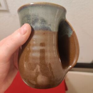 Neher Pottery Clay in Motion Right Handed Warmer Drip Glaze Mug Signed 2012