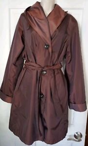 Gallery Women's M Brown Sheen Trench Coat w/Remov.Lining Rain Jacket Semi-Hooded