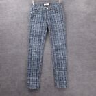 CABI Jeans Womens 0 SKINNY Gray Grid Plaid Blue Denim Cotton Stretch Pockets