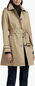 Ralph lauren  Trench Coat Hooded Belted Faux Leather Trim Size:M