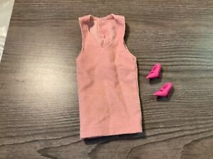 Vintage  Barbie Doll Size Clothes Pink Jumper Dress & Shoes Set Lot