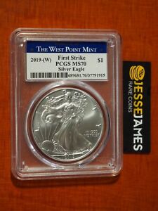 2019 (W) SILVER EAGLE PCGS MS70 FS STRUCK AT THE WEST POINT MINT BLUE LABEL