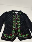 Vintage Arriviste Christmas Sweater Cardigan Large Crewel Beaded