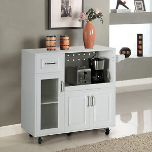 Kitchen Island Cart Trolley Storage Cabinet Microwave Cart with Towel Holder