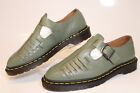 Dr. Martens Mens 9 Womens 10 Sage Green Leather T-Strap Fisherman Buckle Shoes