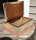 Antique Prim Old Salmon & Cream Crackled Paint Wooden Document Box w/Hinged Lid