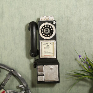 Wall-Mounted Phone Model Vintage Booth Telephone Figurine Rotary Antique Style