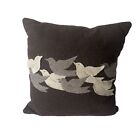Wool Square Throw Pillow Swallow Birds Ivory Brown