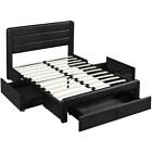 Upholstered Bed Frame with Storage Drawers and Built-In USB Ports/USB A&Type C