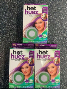 New Hot Huez Temporary Cosmetic Grade Hair Chalk Fiery Fuschia/Neon Green 3-pack