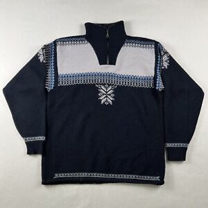 Fosse Of Norway Sweater Men’s Large Navy Blue 100% Wool Fair Isle Nordic 1/4 Zip