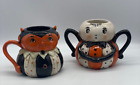 Set of 2 NEW Johanna Parker Halloween Pumpkin Peep Ceramic Mugs Vampire Spider