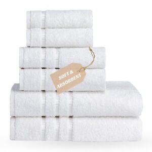 White Towel Set of 6, 630 GSM Bath Towels, 100% Turkish Cotton Soft & Absorbent!