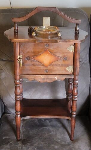 Antique Cushman Tudor Design Carved Mahogany Humidor Smoking Cabinet