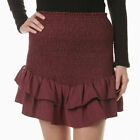 NEW Sadie & Sage S Women's Burgundy Smocked Ruffle Mini Skirt